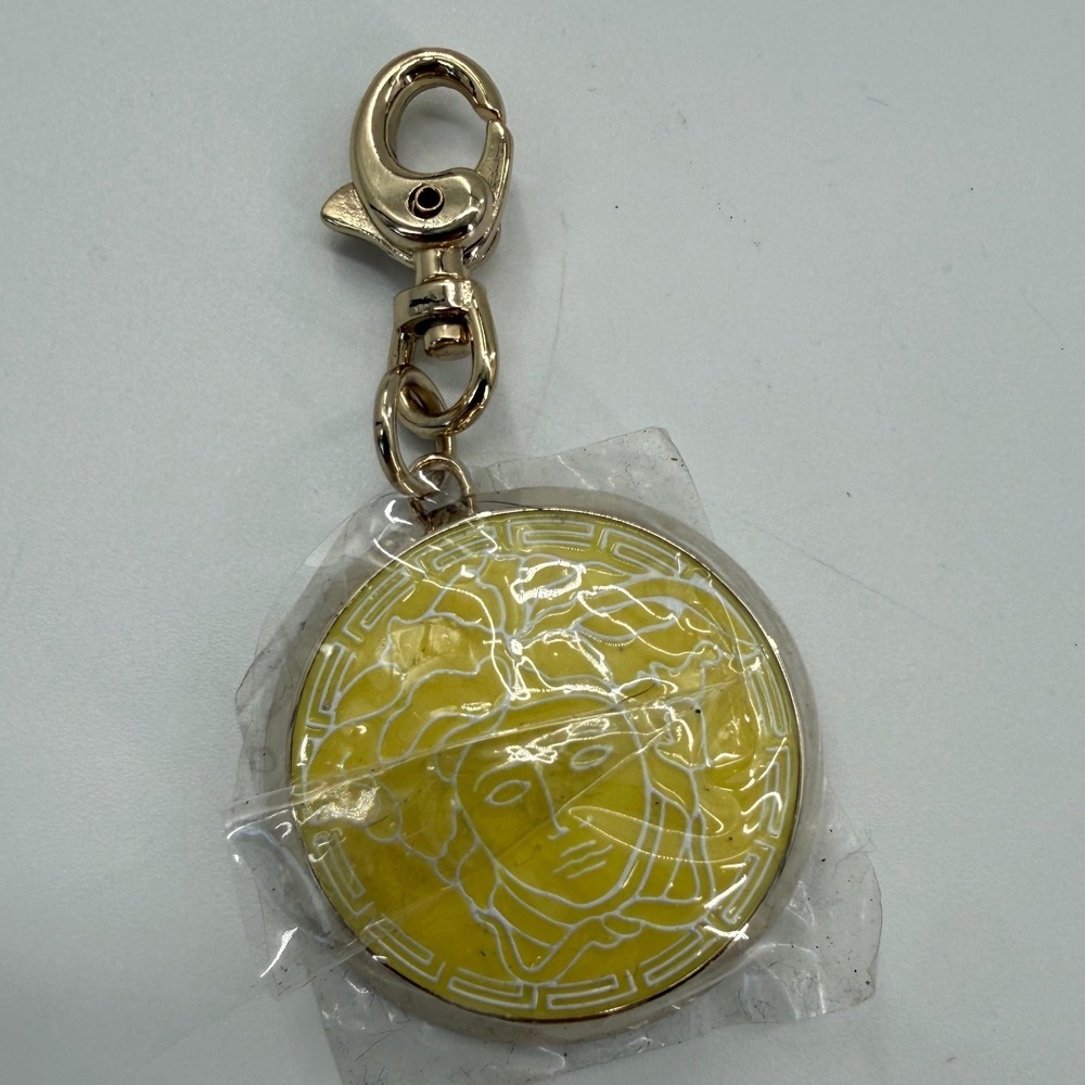 Versace Parfums Keychain Bag Charm Yellow Gold Medusa Head Logo Collectible
